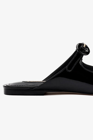 Blair Flat Mule In Black Patent Leather