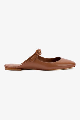 Blair Flat Mule In Caramel Leather