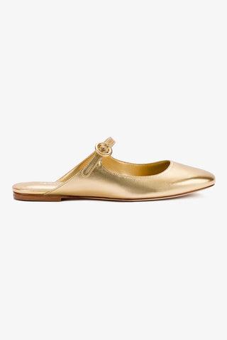 Blair Flat Mule In Gold Metallic Leather