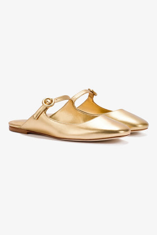 Blair Flat Mule In Gold Metallic Leather