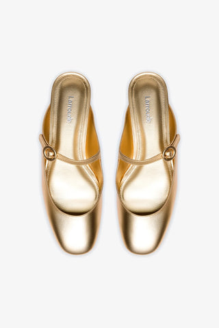 Blair Flat Mule In Gold Metallic Leather