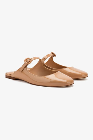 Blair Flat Mule In Tan Patent Leather