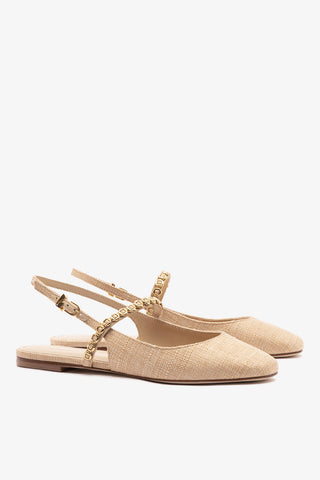 Georgina Milanina Ballet Flat In Beige Raffia Ballet Larroudé