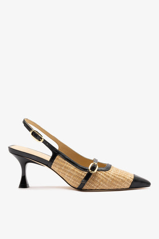 Ines Pump Natural Raffia and Black Leather Pump Larroudé