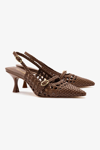 Ines Macrame Pump In Burnt Umber Leather