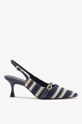 Ines Crochet Pump Striped Navy Pump Larroudé
