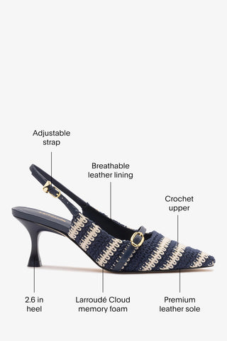Ines Crochet Pump Striped Navy Pump Larroudé