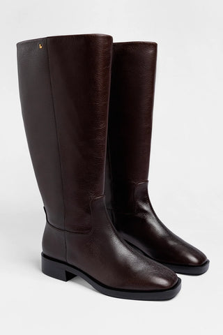 Anne Wide Brown Leather Boot Larroudé