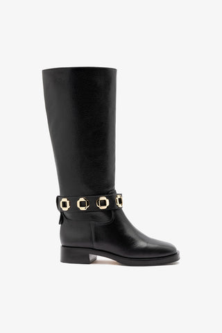 Milan Flat Boot In Black Leather Boot Larroudé