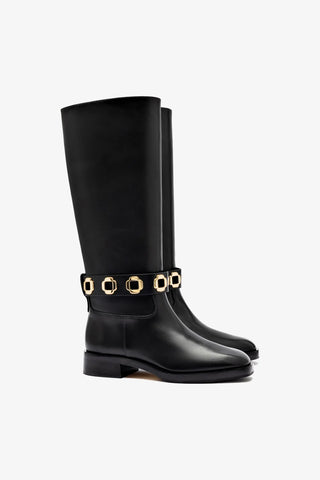 Milan Flat Boot In Black Leather