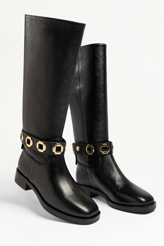 Milan Flat Boot In Black Leather Boot Larroudé
