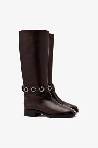 Milan Flat Boot In Brown Leather