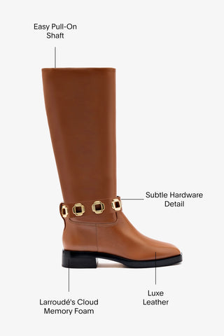 Milan Flat Boot In Caramel Leather Boot Larroudé