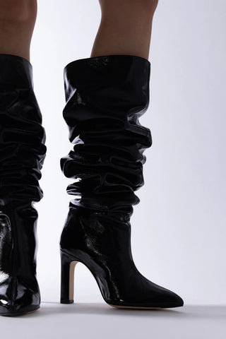 Cindy Slouch Boot Black Patent Leather Boot Larroudé