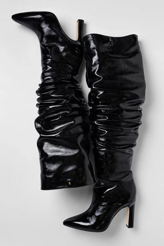 Cindy Slouch Boot Black Patent Leather Boot Larroudé