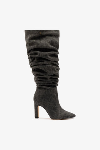 Cindy Slouch Boot Graphite Denim Boot Larroudé