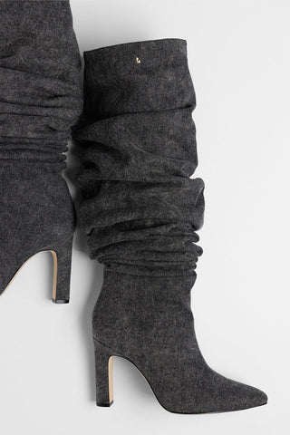 Cindy Slouch Boot Graphite Denim Boot Larroudé