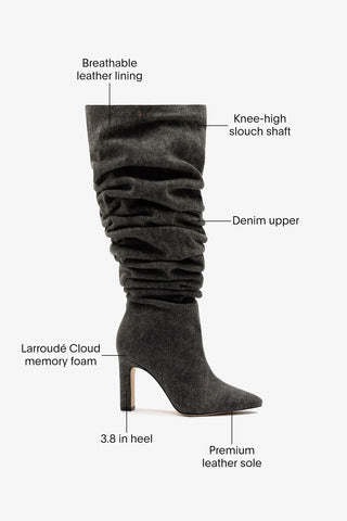 Cindy Slouch Boot Graphite Denim Boot Larroudé