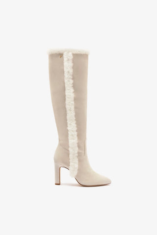 Cindy Hi Faux Fur Boot In Grey Mushroom Suede and Natural Shearling