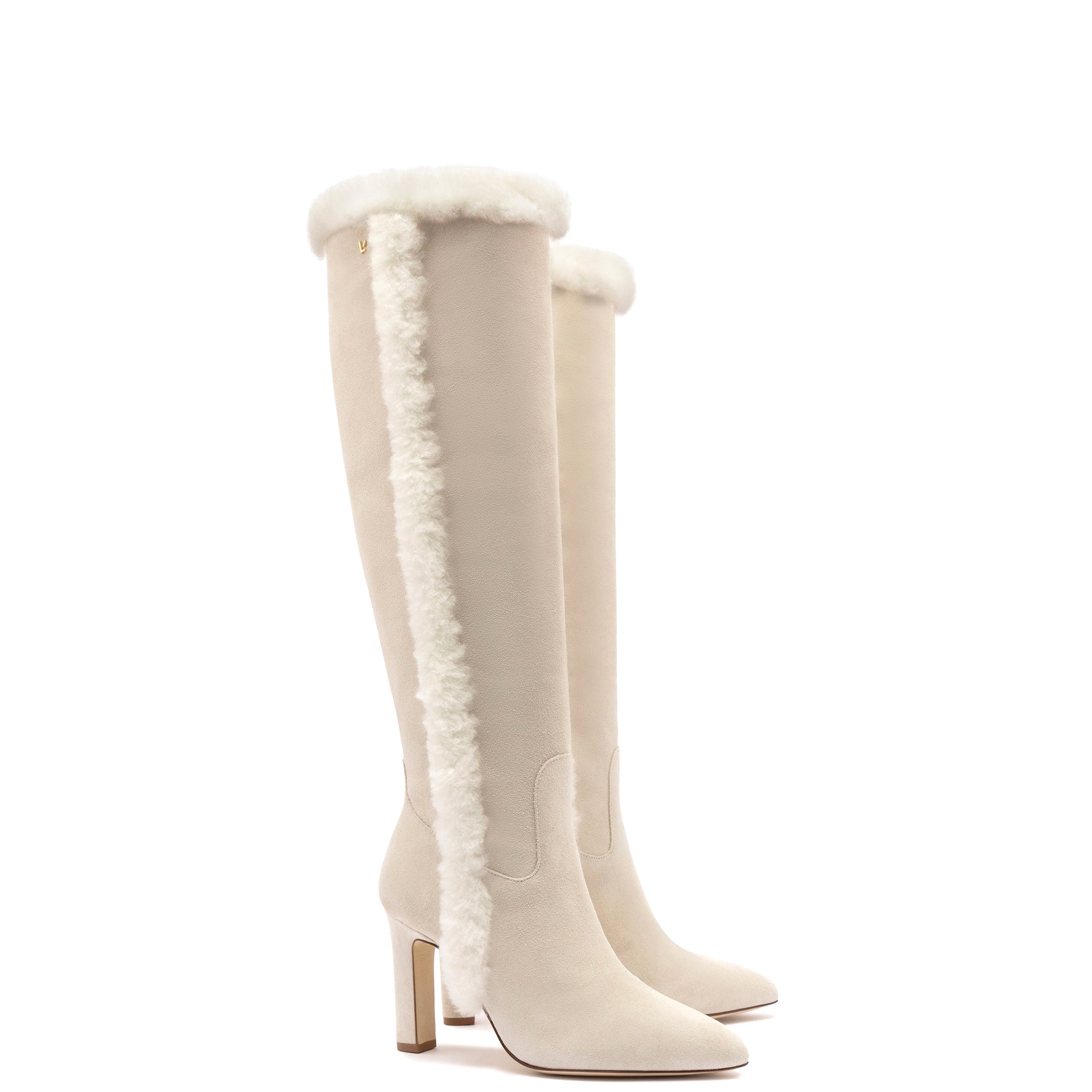 Cindy Hi Faux Fur Boot In Grey Mushroom Suede and Natural Shearling