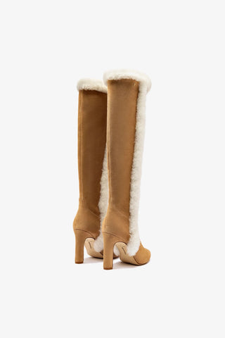 Cindy Hi Faux Fur Boot In Peanut Suede and Natural Shearling