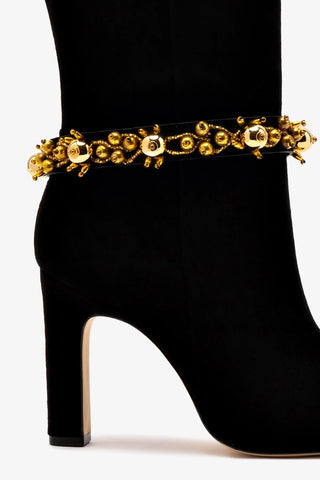 Larroudé x Libertine Boot In Black Suede Leather and Golden Balls