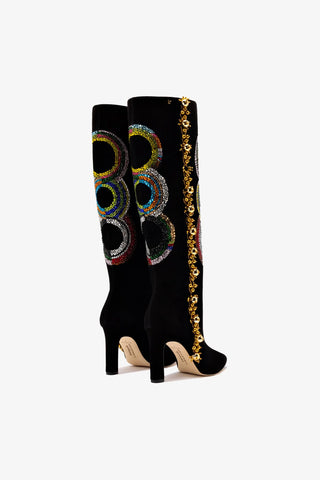 Larroudé x Libertine Boot In Black Suede and Rainbow Crystals