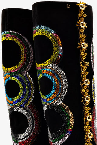 Larroudé x Libertine Boot In Black Suede and Rainbow Crystals