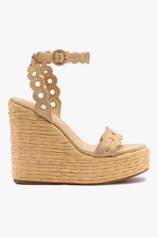 Florence Broderie Wedge In Beige Raffia