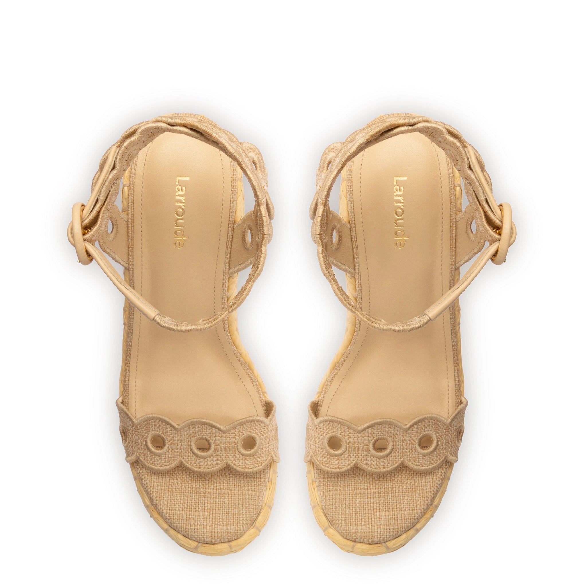 Florence Broderie Wedge In Beige Raffia