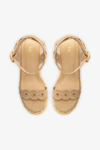 Florence Broderie Wedge In Beige Raffia