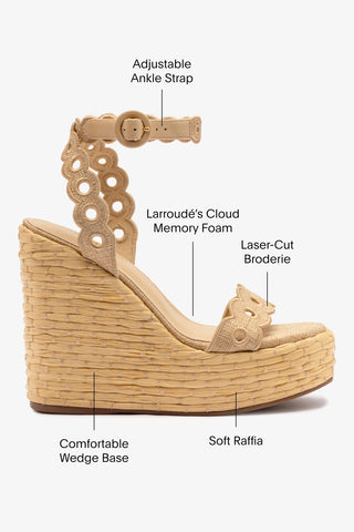 Florence Broderie Wedge In Beige Raffia