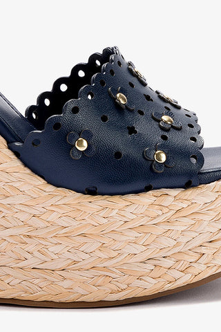 Jasmine Wedge In Navy Leather