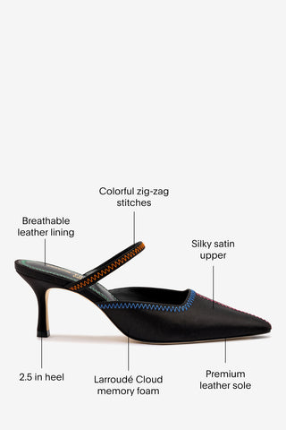 Jonathan Cohen by L.: Zig Zag Pump In Black Satin Mule Larroudé x Jonathan Cohen