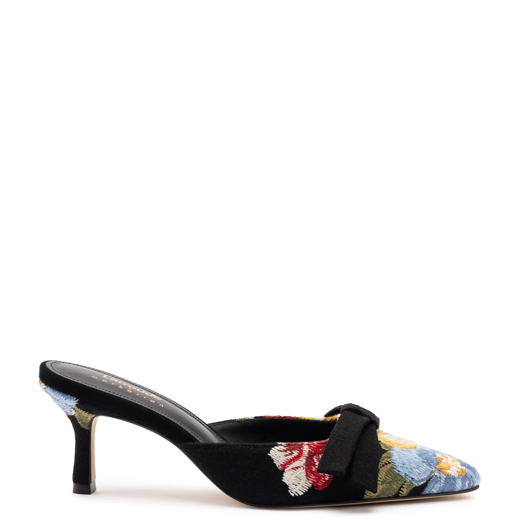 Larroudé x Markarian Mule In Black Wool and Floral Embroidery