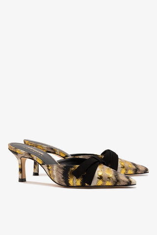 Larroudé x Markarian Mule In Floral Embroidery Gold Fabric
