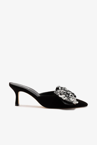 Mini Elle Pump In Black Suede and Silver Sequins