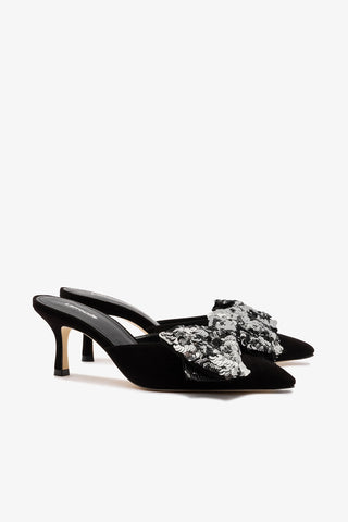 Mini Elle Pump In Black Suede and Silver Sequins