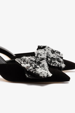 Mini Elle Pump In Black Suede and Silver Sequins