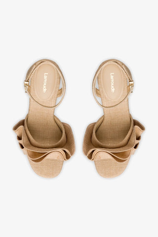 Selena Ruffle Sandal In Beige Raffia