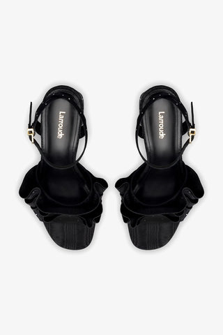 Selena Ruffle Sandal In Black Fabric and Crystals