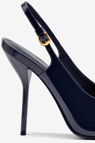 Larroude x Altuzarra Pump In Navy Patent Leather