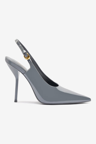 Larroude x Altuzarra Pump In Titanium Patent Leather