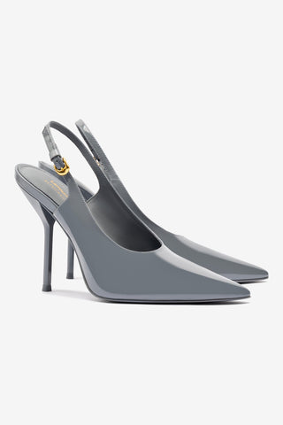 Larroude x Altuzarra Pump In Titanium Patent Leather