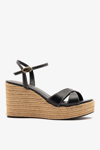 Bianca Espadrille Sandal Black Leather Sandal Larroudé
