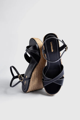 Bianca Espadrille Sandal Black Leather Sandal Larroudé
