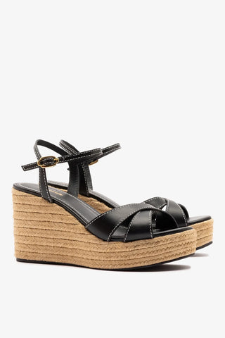 Bianca Espadrille Sandal Black Leather Sandal Larroudé