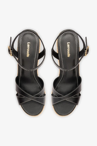 Bianca Espadrille Sandal Black Leather Sandal Larroudé