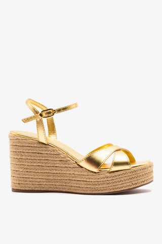Bianca Espadrille Sandal Gold Leather Womens - Shoes - Sandals Larroudé