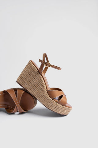 Bianca Espadrille Sandal Caramel Leather Womens - Shoes - Sandals Larroudé